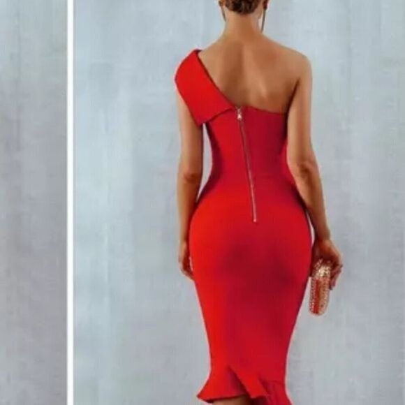 Chloe Bandage Dress One Shoulder Sleeveless Ruffles Party Mermaid white - Picture 5 of 12